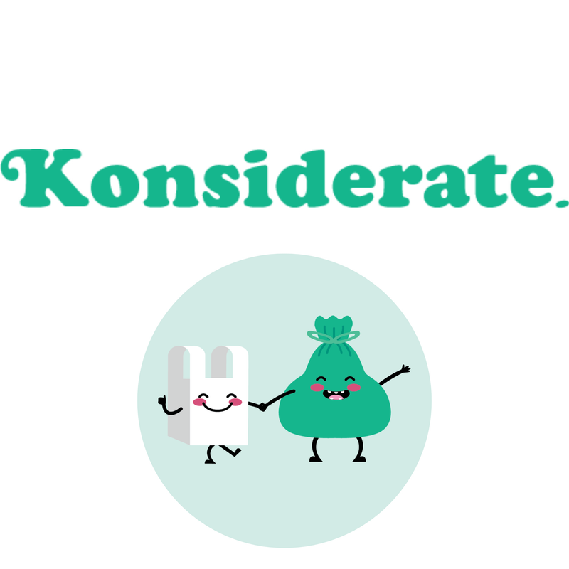 Konsiderate Collection, Konsiderate logo, characters holding hands in a green circle