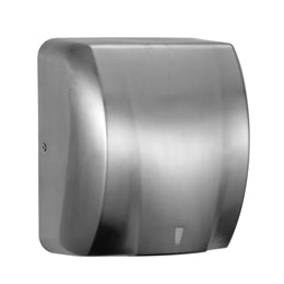 Brushed silver Astute electric hand dryer, Emvino,. silver metallic look, metal, white background 