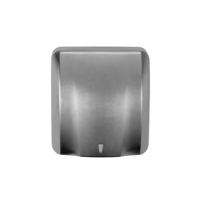 Brushed silver Astute electric hand dryer, Emvino,. silver metallic look, metal, white background 