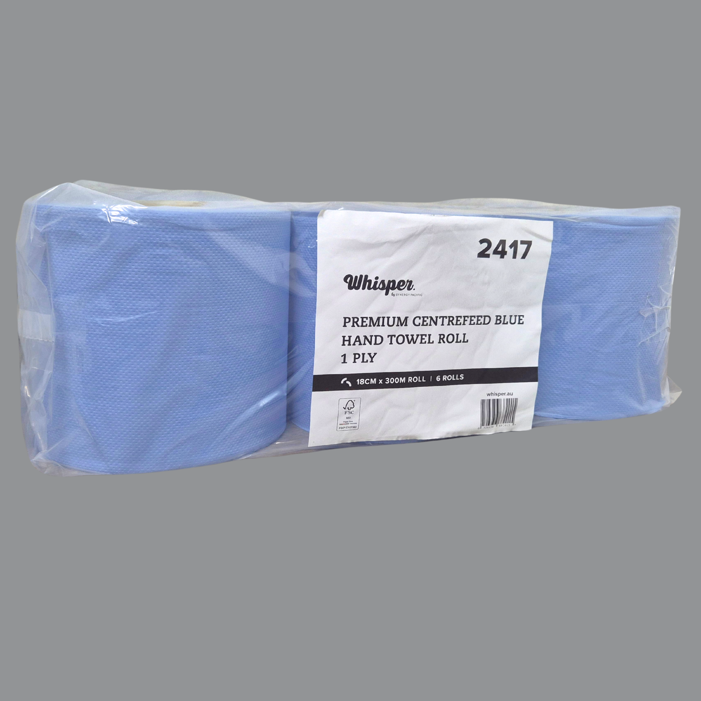 Blue Centrefeed paper hand towel, hand towel manufacturer, blue hand towel, whisper, whisper paper products, bulk purchase, 2417, blue