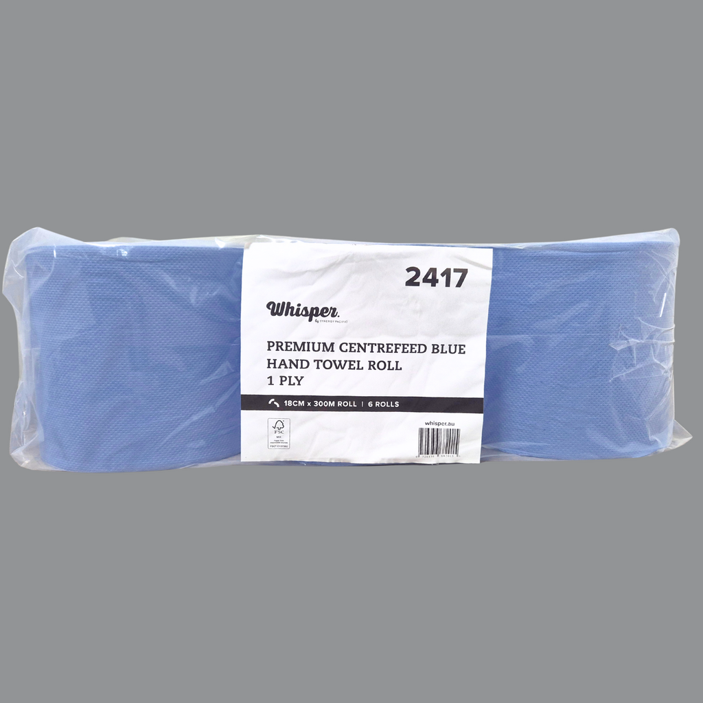 Blue Centrefeed paper hand towel, hand towel manufacturer, blue hand towel, whisper, whisper paper products, bulk purchase, 2417, blue
