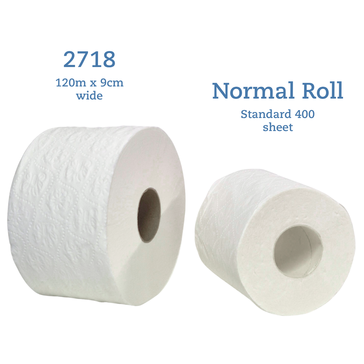 Whisper junior jumbo toilet tissue roll, toilet paper jumbo, white virgin wood pulp, great for high traffic areas, 2718, comparison with a standard 400 sheet roll, side by side