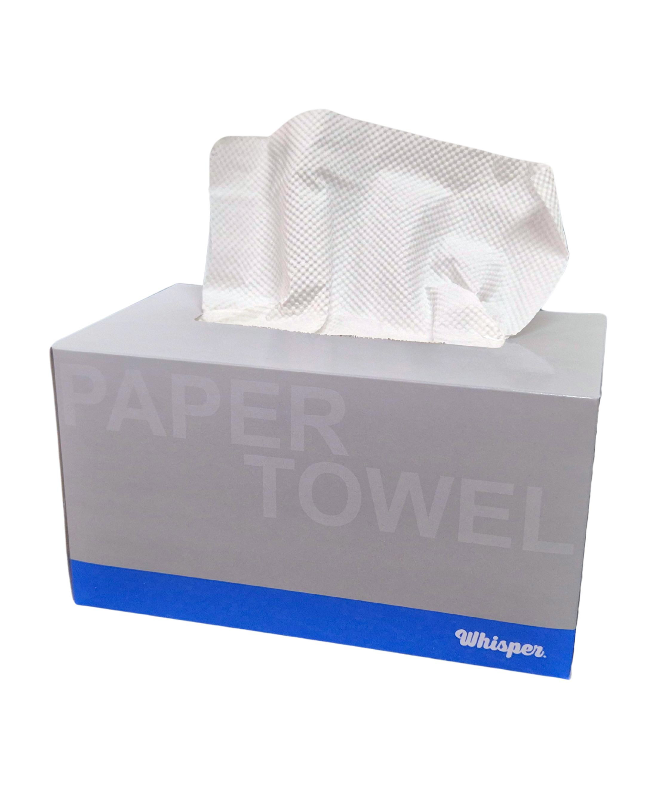 Whisper paper, paper towel, paper towel box, whisper folded towel, paper towel in a box, 2ply, 2ply paper towel, hygienic paper towels, Covid-19 safe, convenient, innovative paper towels