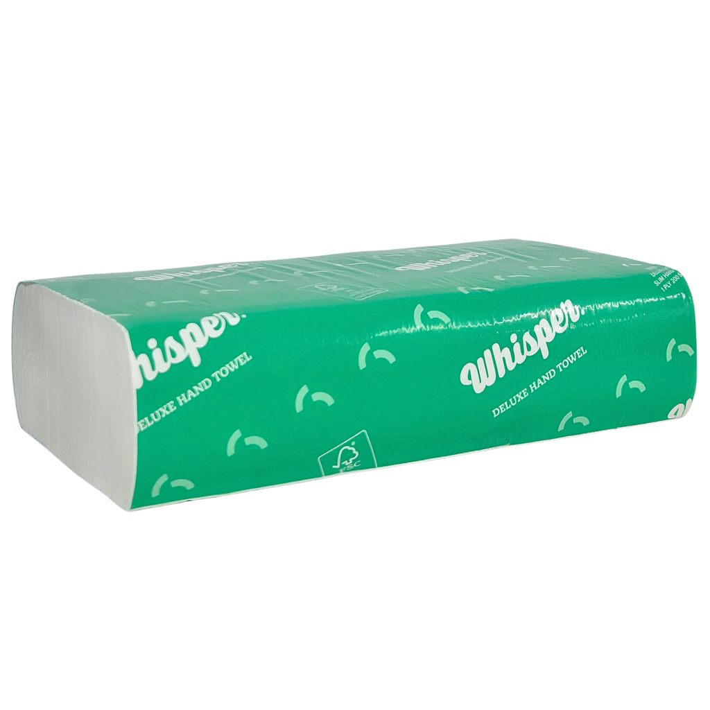 Whisper Ultrafold Hand Towel 1Ply, Manufacturer, paper manufacturer, Paper hand towel, folded hand towel, Whisper, 3855, 200 Sheets per pack, 23cm x 24cm