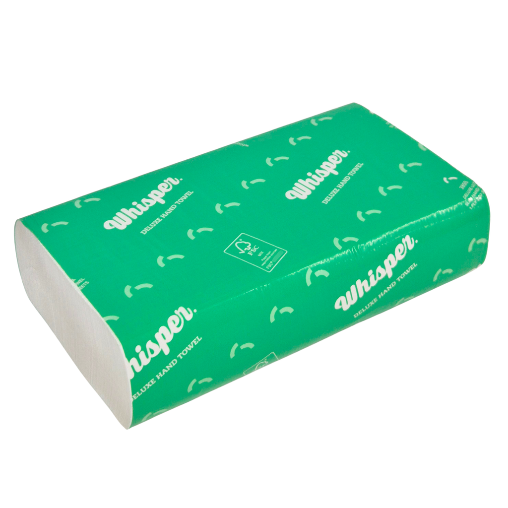 Whisper Ultrafold Hand Towel 1Ply, Manufacturer, paper manufacturer, Paper hand towel, folded hand towel, Whisper, 3855, 200 Sheets per pack, 23cm x 24cm