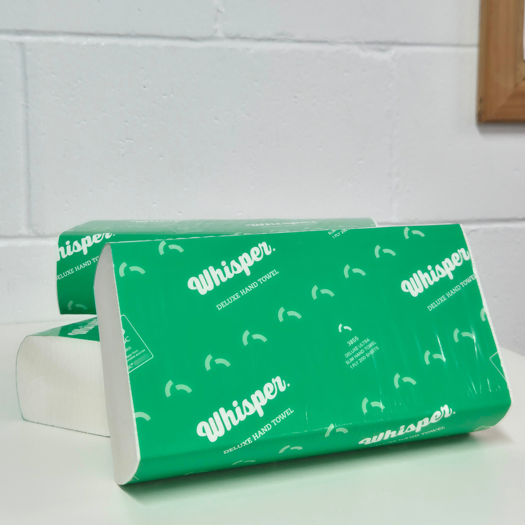 Whisper Ultrafold Hand Towel 1Ply, Manufacturer, paper manufacturer, Paper hand towel, folded hand towel, Whisper, 3855, 200 Sheets per pack, 23cm x 24cm