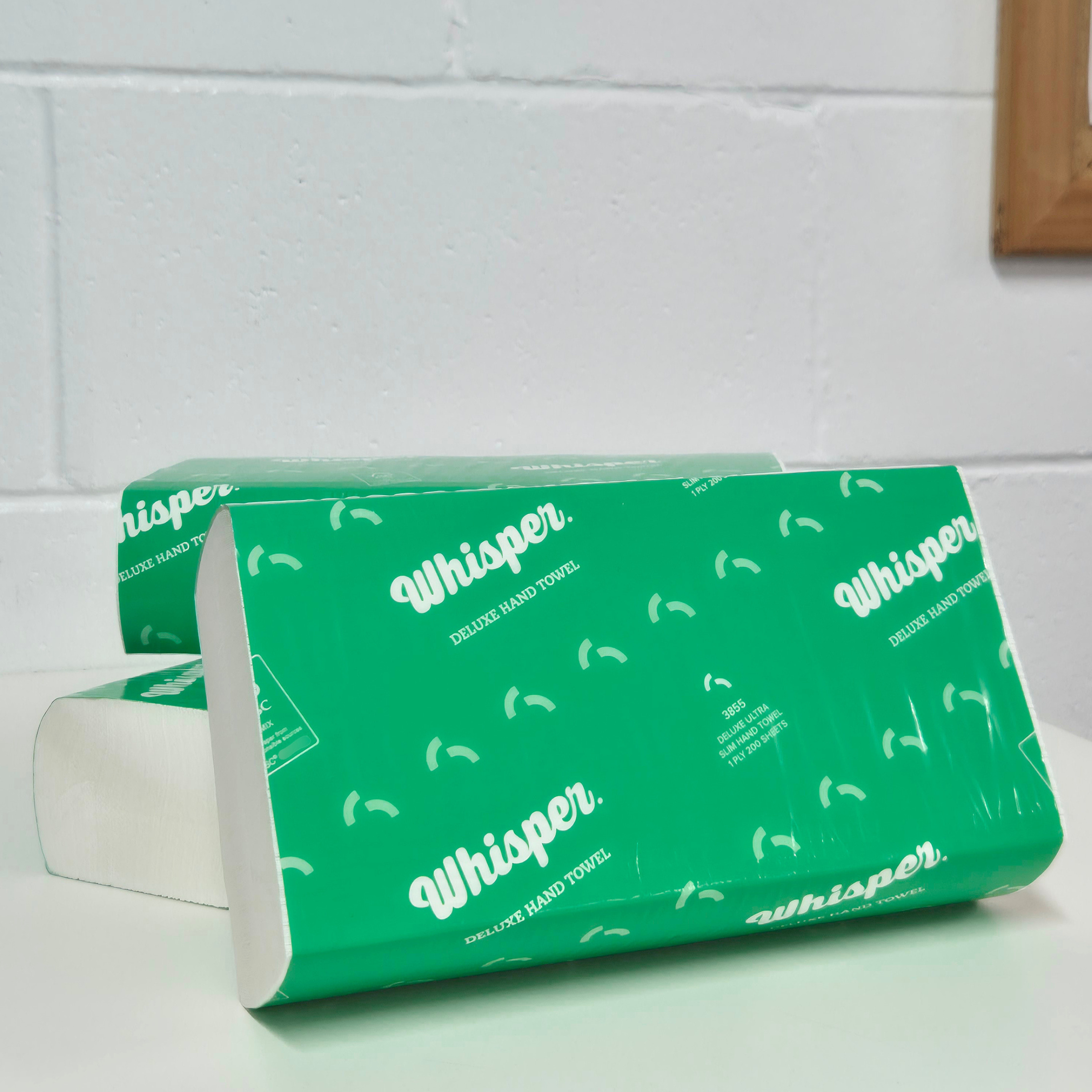Whisper Ultrafold Hand Towel 1Ply, Manufacturer, paper manufacturer, Paper hand towel, folded hand towel, Whisper, 3855, 200 Sheets per pack, 23cm x 24cm