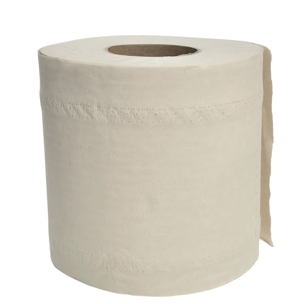 4650 whisper bamboo toilet tissue, toilet paper, made from 100% unbleached bamboo pulp, 2ply, no wrapper , on white background, light beige