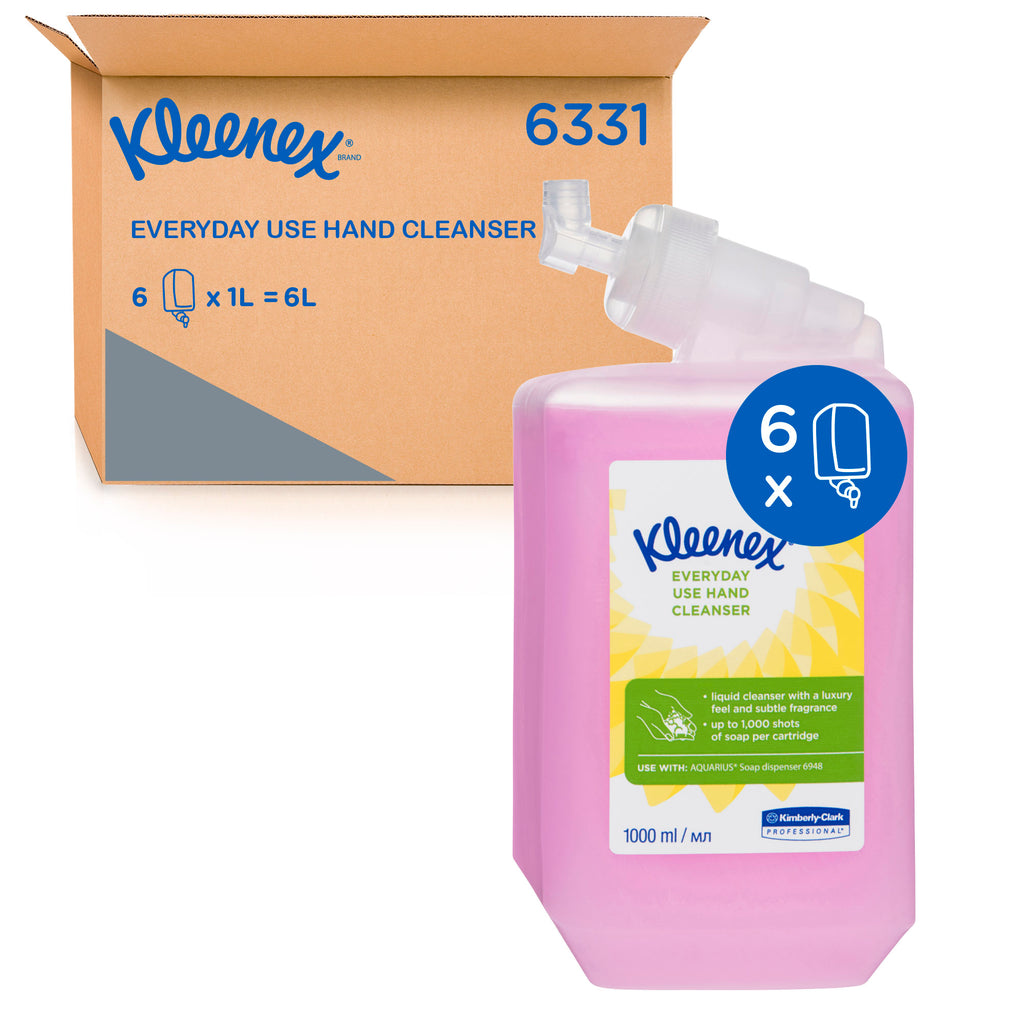 KLEENEX® Liquid Hand Soap (6331), Everyday Use Hand Cleanser, 6 Cartridges / Case, 1 Litre / Cartridge (6L), 6331, everyday soap, hand soap cartridge, Kleenex hand soap, Kleenex soap, Liquid Hand Soap