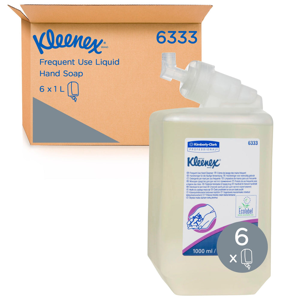 KLEENEX® Liquid Hand Soap (6333), Frequent Use Handwash, 6 Cartridges / Case, 1 Litre / Cartridge (6L)