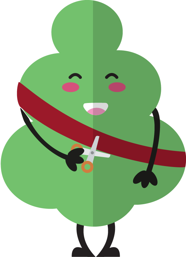 Cartoon tree cutting through the red tap with bamboo toilet paper and bamboo hand towels