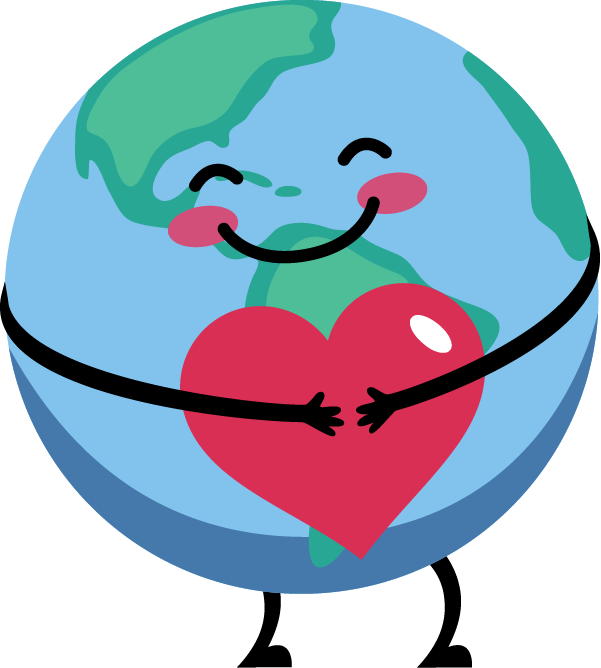 The globe hugging a heart because bamboo toilet paper, bamboo hand towels, and bamboo multipurpose paper towels are saving you money at whisper