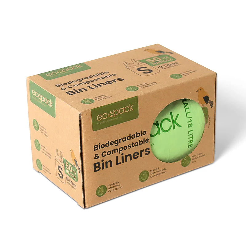 Ecopack 18L Compostable Bin Liners - Box Dispenser Small & Tie Handles