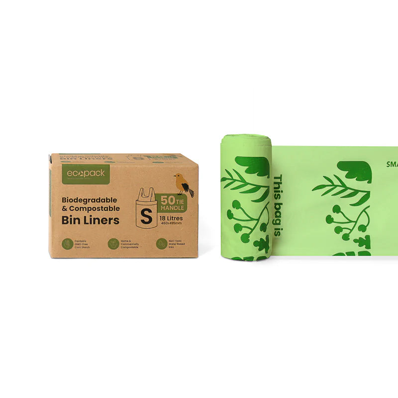 Ecopack 18L Compostable Bin Liners - Box Dispenser Small & Tie Handles