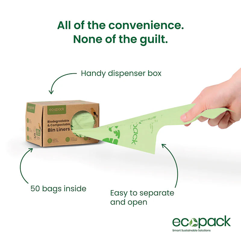 Ecopack 18L Compostable Bin Liners - Box Dispenser Small & Tie Handles