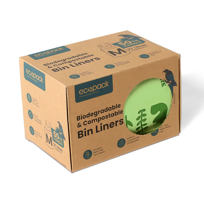 Ecopack 27L Compostable Bin Liners - Box Dispenser Medium & Tie Handles
