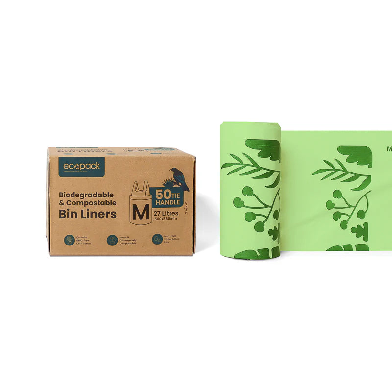 Ecopack 27L Compostable Bin Liners - Box Dispenser Medium & Tie Handles
