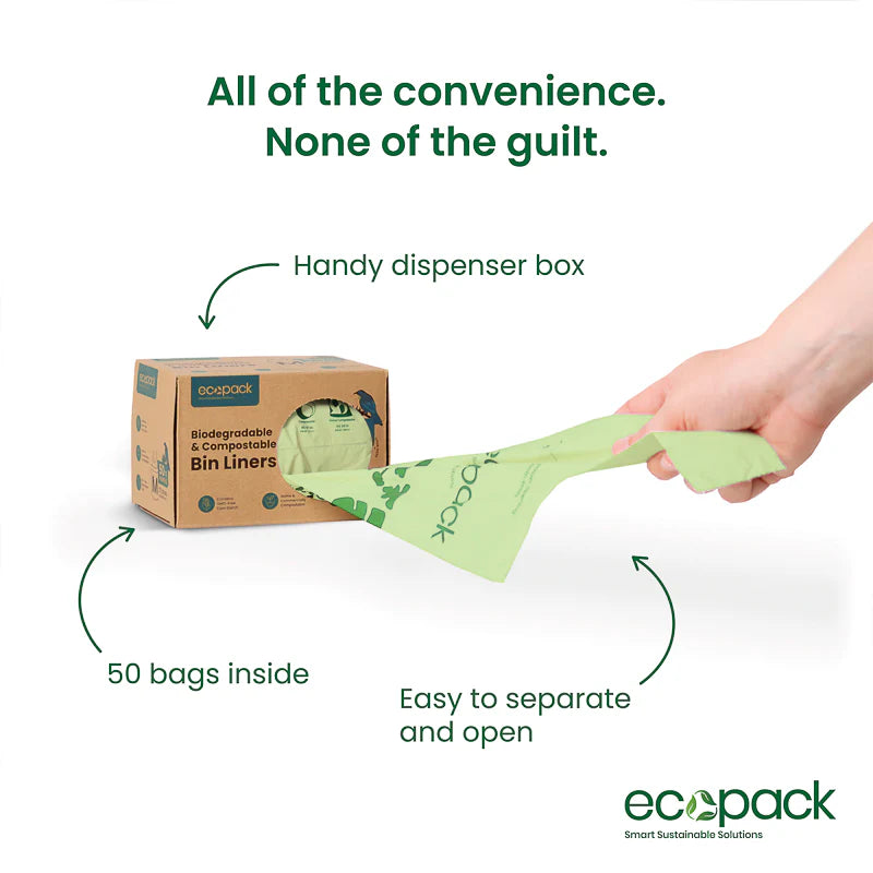 Ecopack 27L Compostable Bin Liners - Box Dispenser Medium & Tie Handles