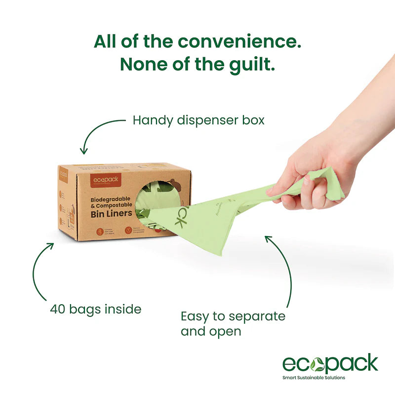 Ecopack 36L Compostable Bin Liners - Box Dispenser Large & Tie Handles
