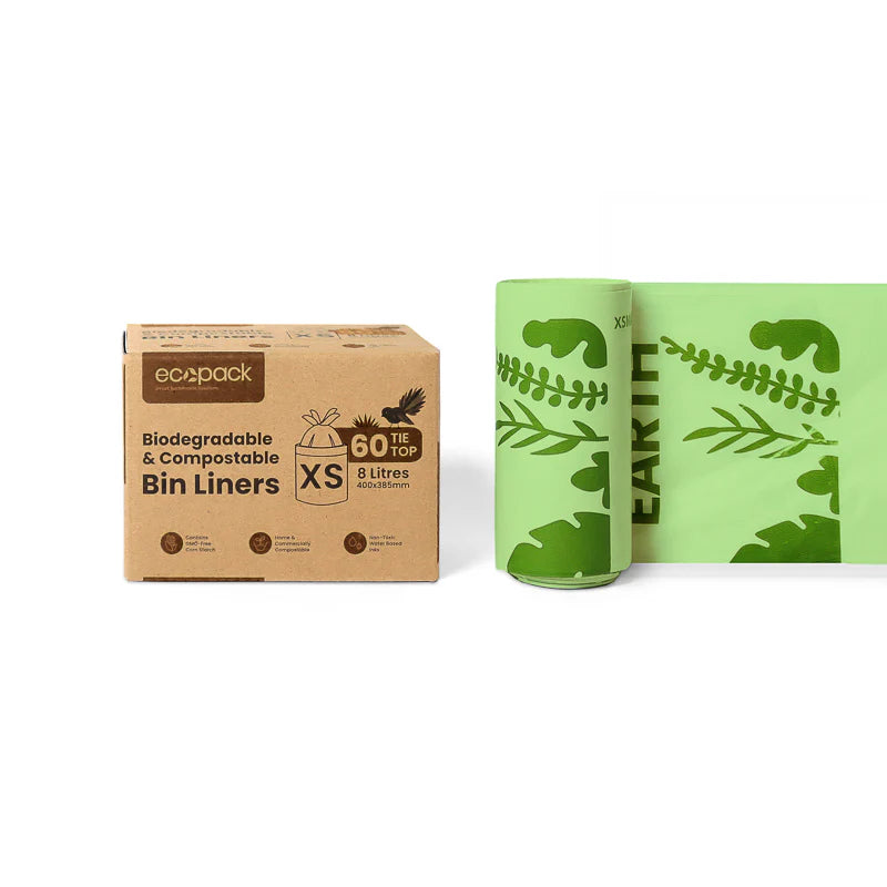 Ecopack 8L Compostable Bin Liners - Box Dispenser & Tie Handles XS
