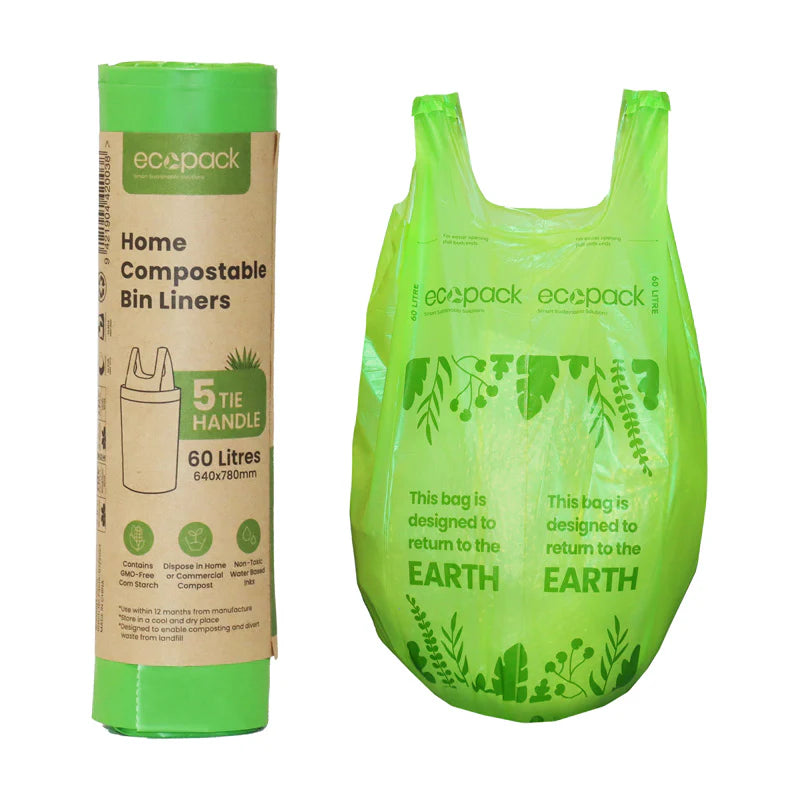 Ecopack 60L Compostable Bin Liners - Tie Handles