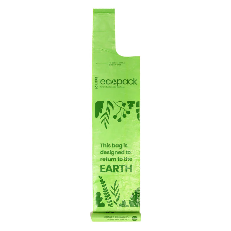 Ecopack 60L Compostable Bin Liners - Tie Handles