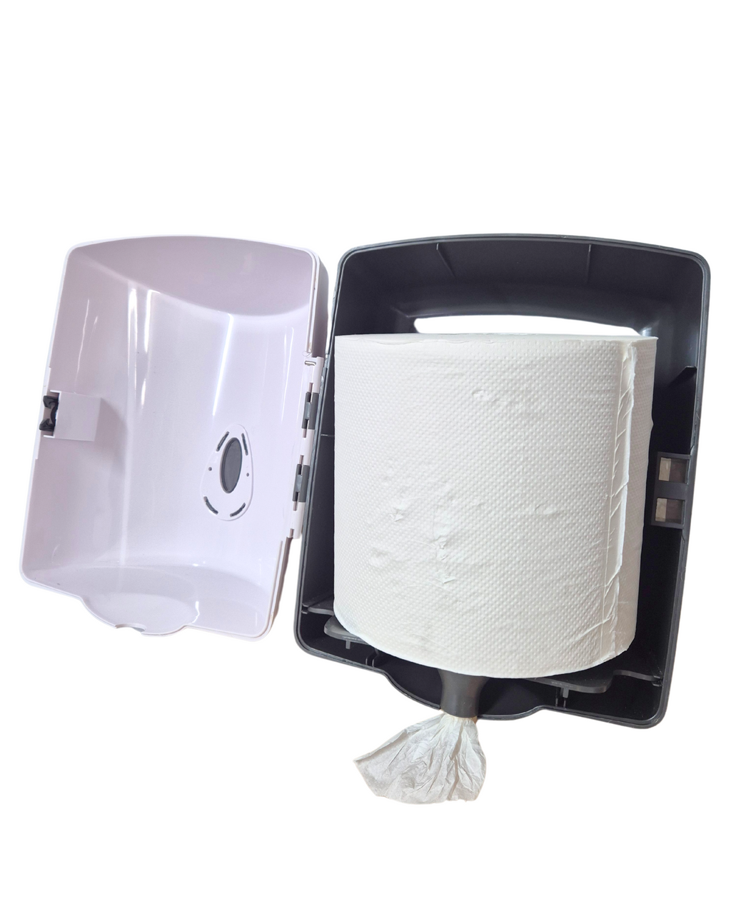 Centrefeed hand towel dispenser, centrefeed paper hand towel dispenser, manufacturer, paper towel dispenser, Whisper paper products, whisper, ABS construction, dispenser manufacturer, centrefeed roll towel, more hygienic, waste prevention