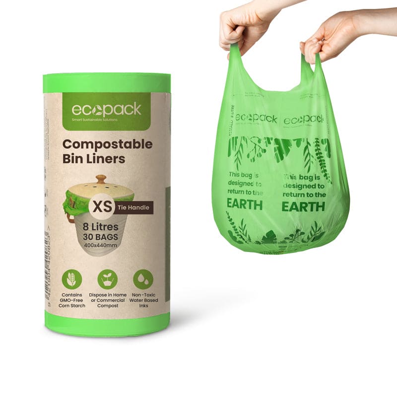 Ecopack 8L Green Compostable Bin Liners - Tie Handles