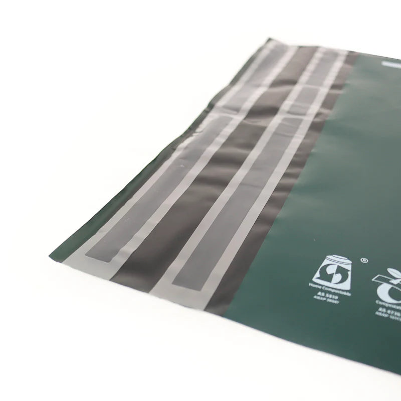 Ecopack compostable mailing bags, courier bags, green, leave design, double seal, reusable seal, A5 size, send back seal