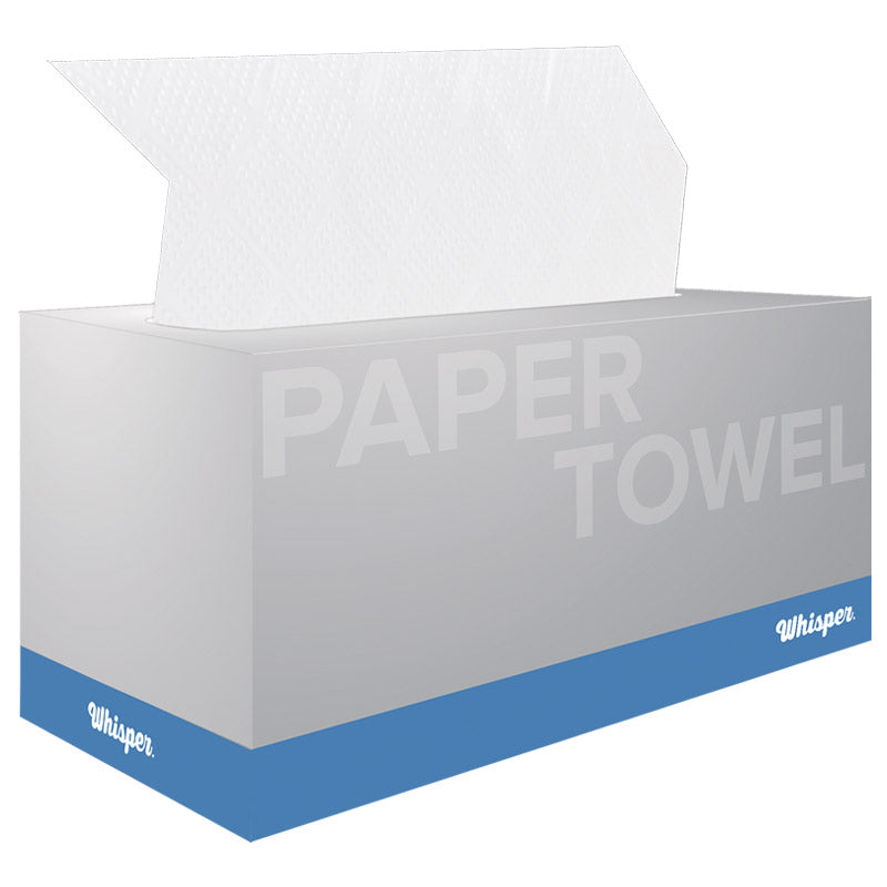 Whisper paper, paper towel, paper towel box, whisper folded towel, paper towel in a box, 2ply, 2ply paper towel, hygienic paper towels, Covid-19 safe, convenient, innovative paper towels