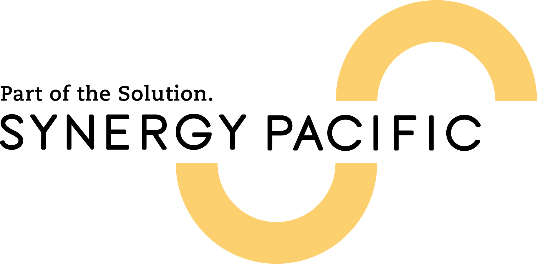Synergy Pacific part of the solution, yellow swirl logo, transparent background
